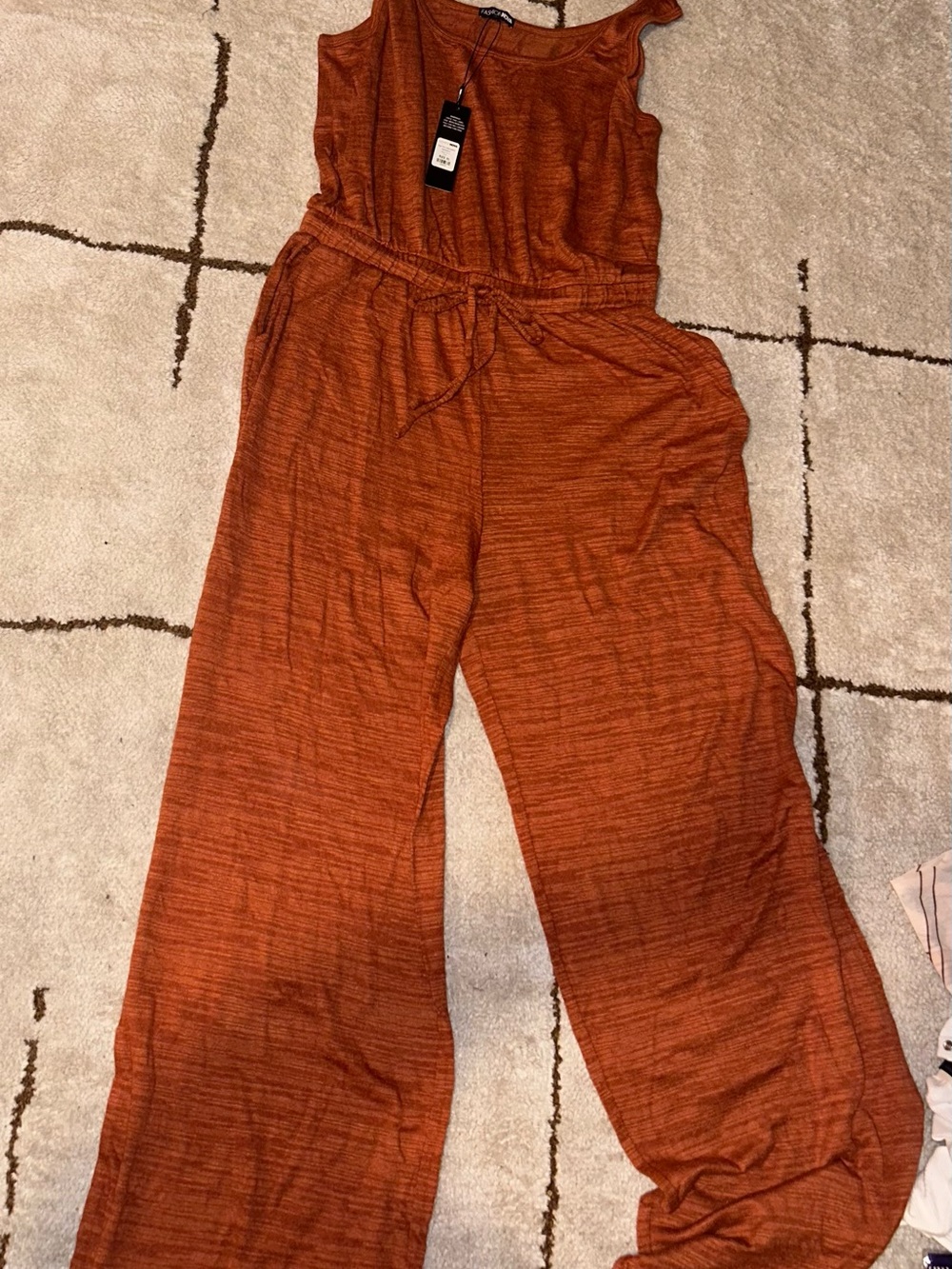 Fashion Nova Rust Orange Wide-Leg Jumpsuit